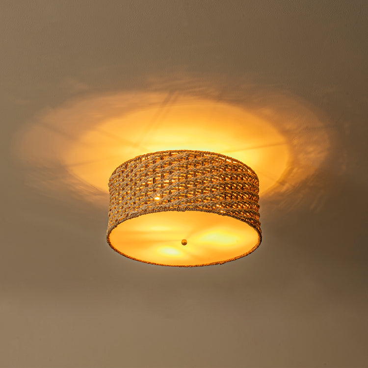 Tierra 3-Light Woven Semi Flush Mount Natural Rattan Light