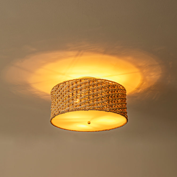 Tierra 3-Light Woven Semi Flush Mount Natural Rattan Light