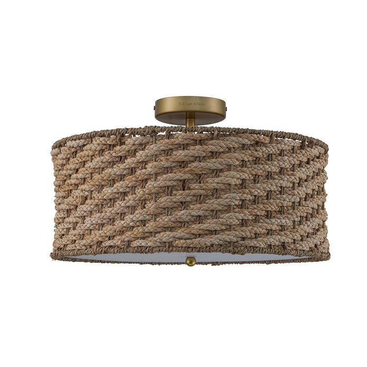 Tierra 3-Light Woven Semi Flush Mount Natural Rattan Light