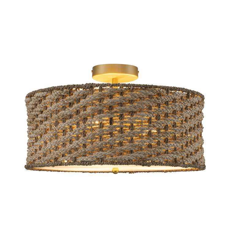 Tierra 3-Light Woven Semi Flush Mount Natural Rattan Light