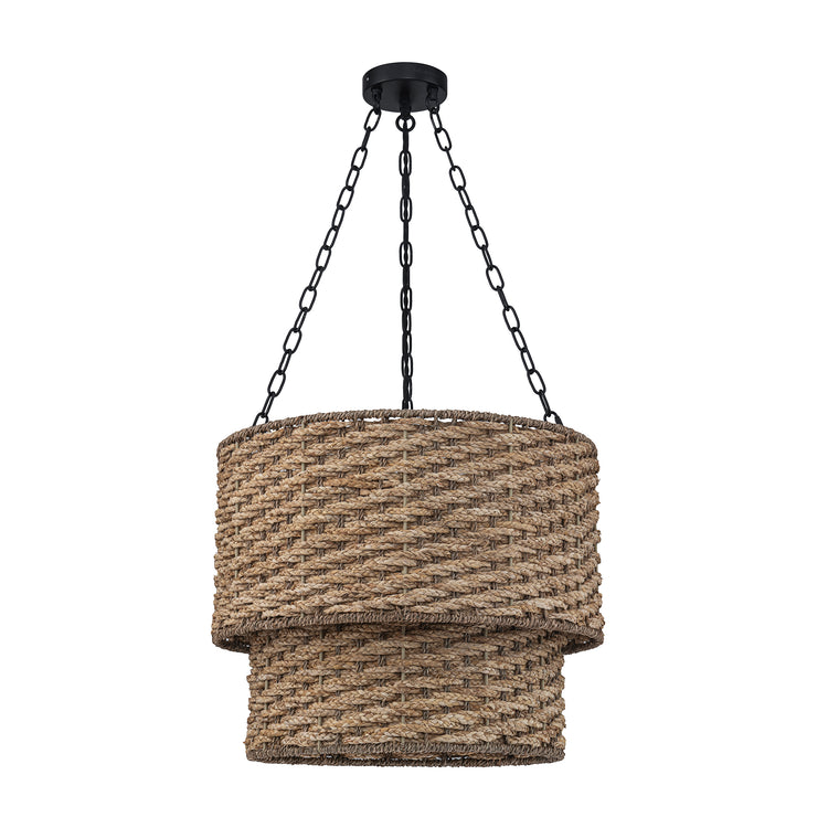 Tierra 4-Light Matte Black 2-Tiered Rattan Chandelier