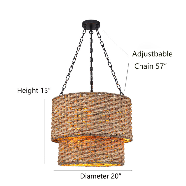 Tierra 4-Light Matte Black 2-Tiered Rattan Chandelier