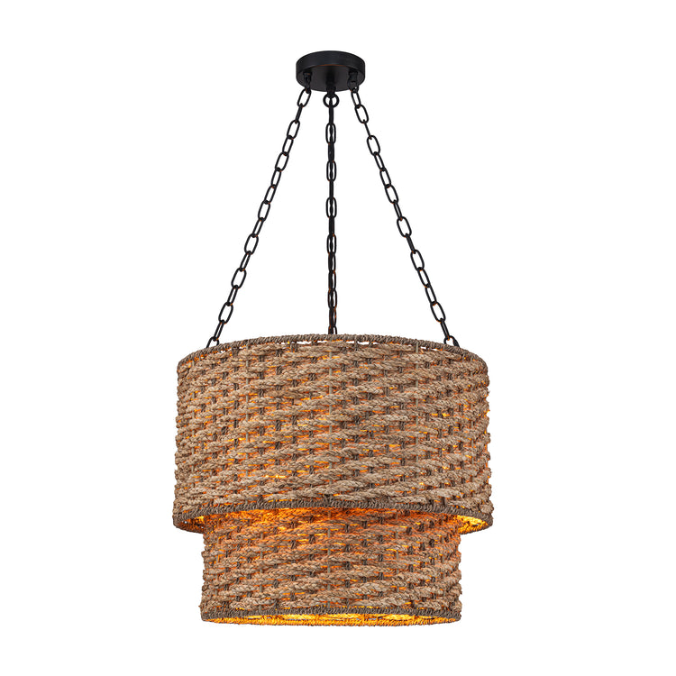 Tierra 4-Light Matte Black 2-Tiered Rattan Chandelier