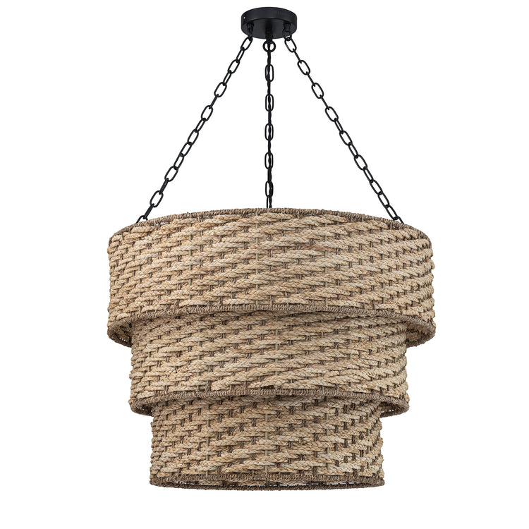 Tierra 5-Light Matte Black 3-Tiered Rattan Chandelier