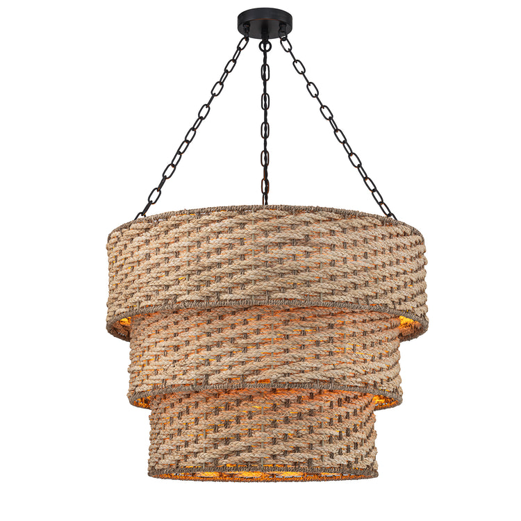 Tierra 5-Light Matte Black 3-Tiered Rattan Chandelier