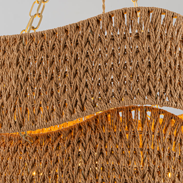 Mira 5-Light 3 Tiers Handwoven Coastal Chandelier in Brass Braided Woven Shade