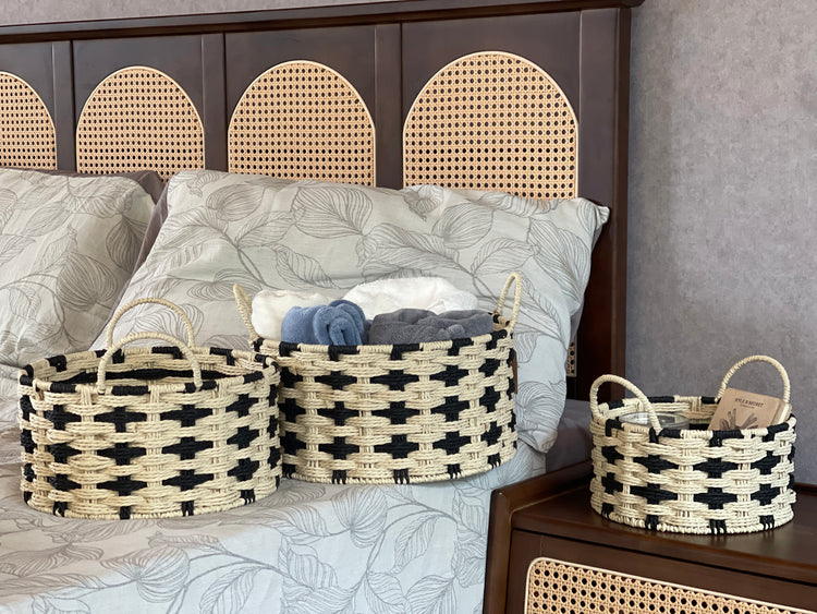 ELE LIGHT & DECOR Bohemian Decorative Woven Storage Basket Set of 3