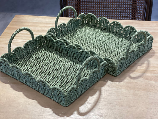 ELE LIGHT & DECOR Decorative Woven Paper Rope Farmhouse Serving Tray Set of 2