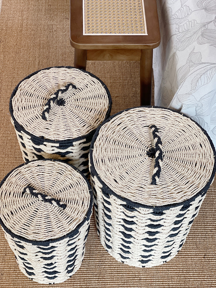 ELE LIGHT & DECOR Decorative Woven Storage Basket with Lid Set of 3