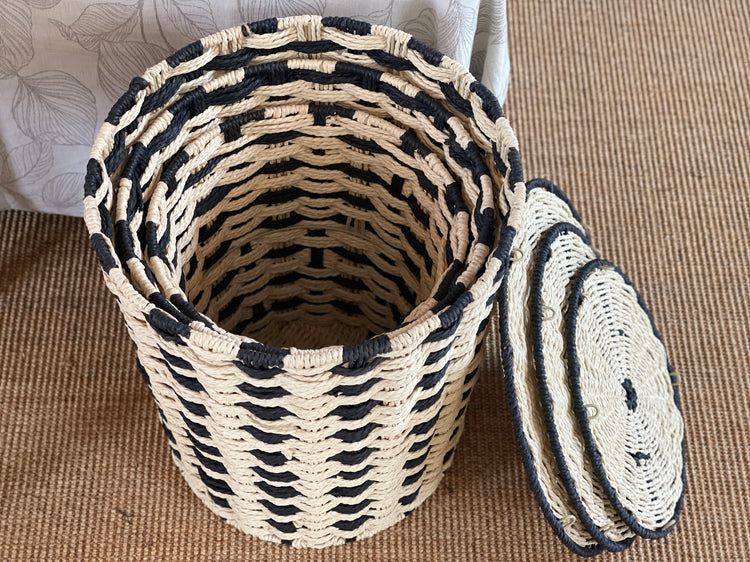 ELE LIGHT & DECOR Decorative Woven Storage Basket with Lid Set of 3