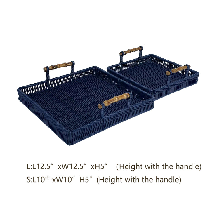 ELE LIGHT & DECOR Outdoor/Indoor PE Rattan Serving Tray With Handle Set of 2