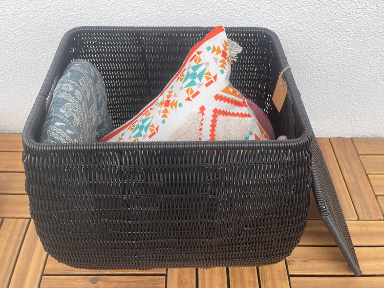 ELE LIGHT & DECOR Handwoven Laundry Hamper Synthetic Rattan with Lid With Handles