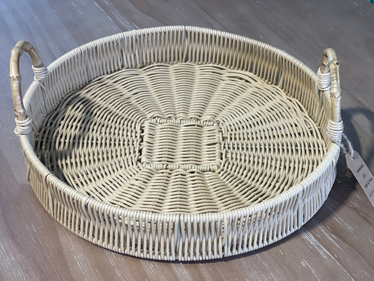 ELE LIGHT & DECOR Outdoor/Indoor Decorative Wicker Serving Tray With Handle