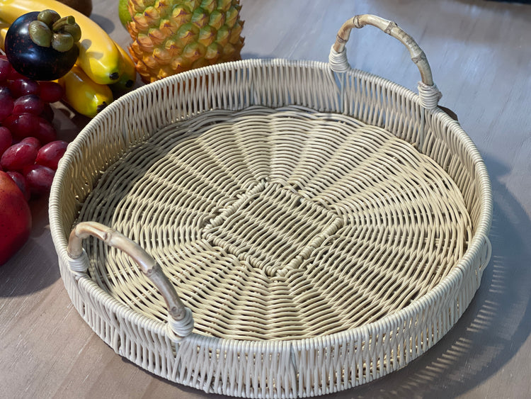 ELE LIGHT & DECOR Outdoor/Indoor Decorative Wicker Serving Tray With Handle