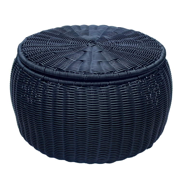 ELE LIGHT & DECOR Outdoor /Indoor Black Pouf Wicker Footstool Storage Seat With Lid