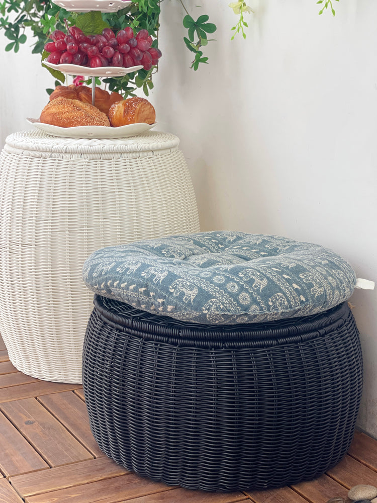 ELE LIGHT & DECOR Outdoor /Indoor Black Pouf Wicker Footstool Storage Seat With Lid