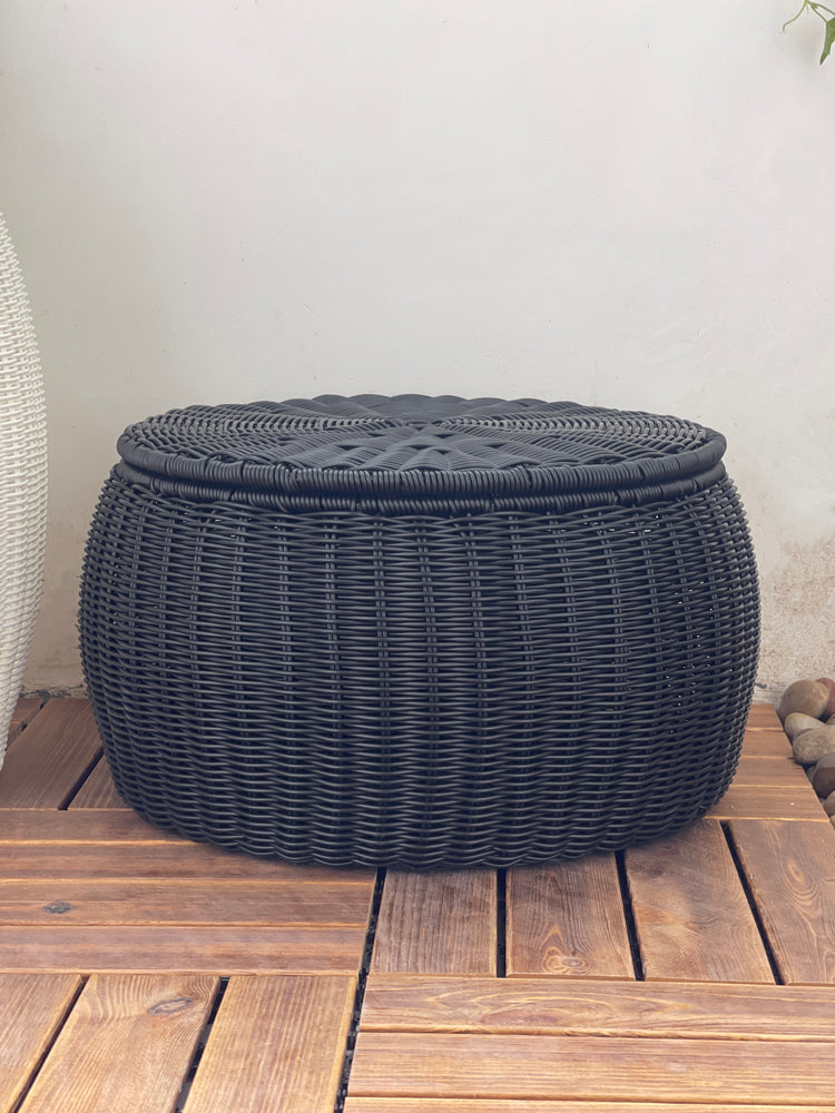 ELE LIGHT & DECOR Outdoor /Indoor Black Pouf Wicker Footstool Storage Seat With Lid