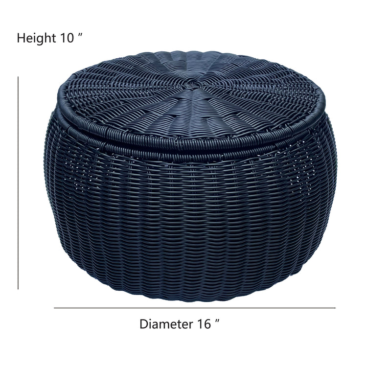 ELE LIGHT & DECOR Outdoor /Indoor Black Pouf Wicker Footstool Storage Seat With Lid