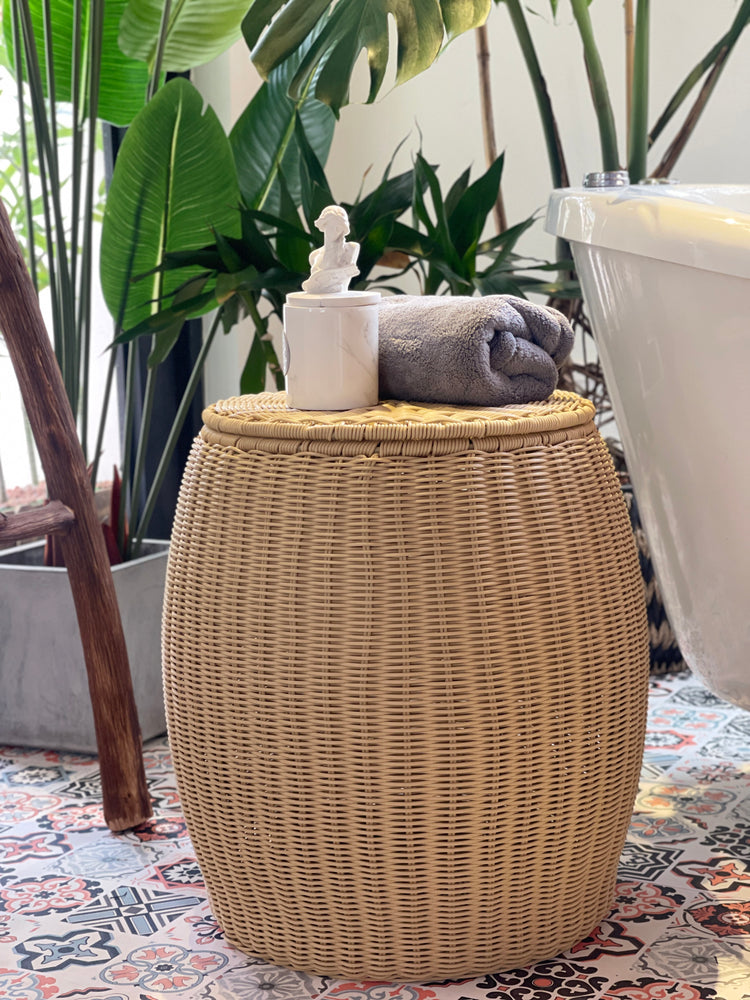 ELE LIGHT & DECOR Outdoor/Indoor Wicker Storage Ottoman With Lid Boho Side Table
