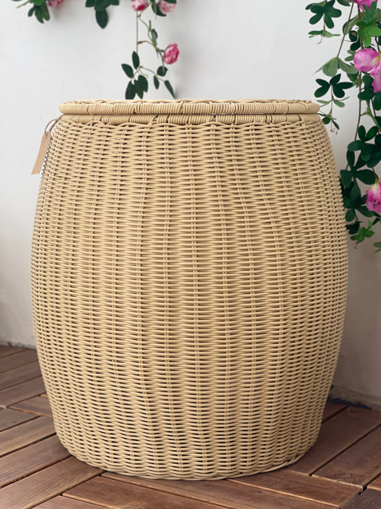 ELE LIGHT & DECOR Outdoor/Indoor Wicker Storage Ottoman With Lid Boho Side Table