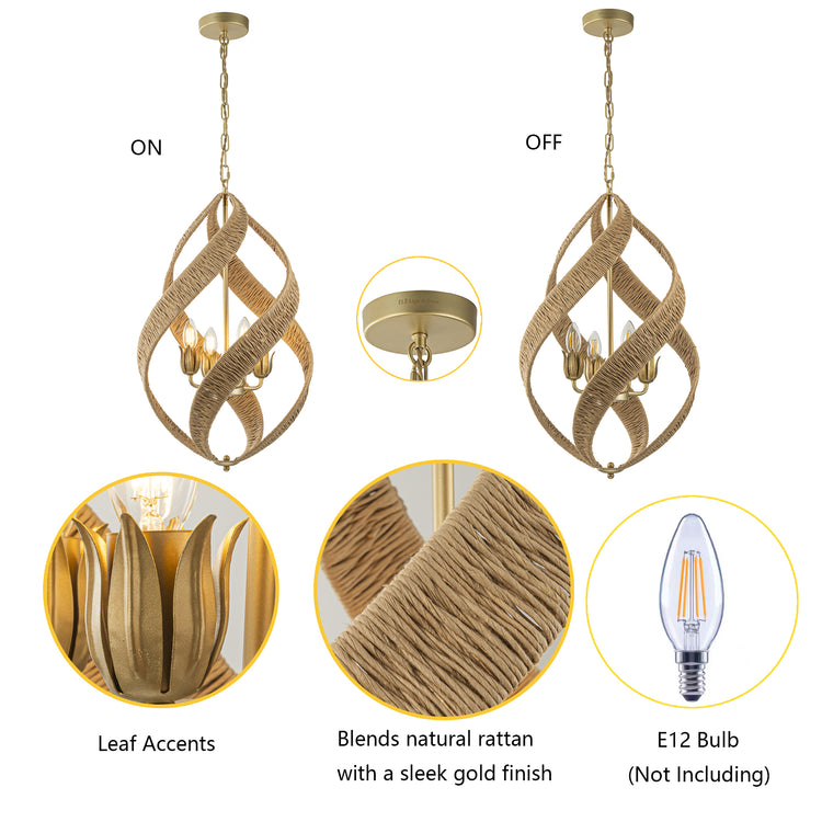 Elin 4-Light Contemporary Rattan Chandelier