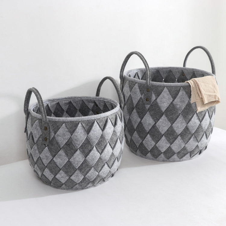 Handwoven Felt Basket Storage with Carry Handles Set of 3