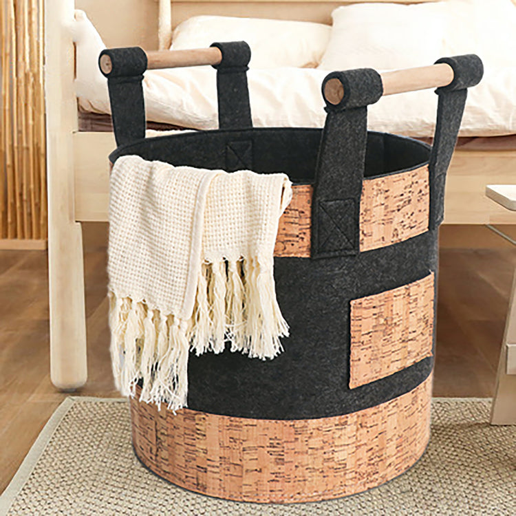 Decorative Storage Basket Bins With Wood Handles Set of 3