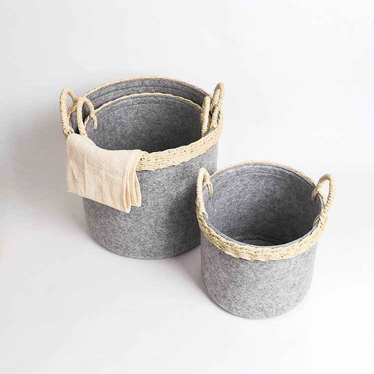 Decorative Woven Rope Storage Basket Bin With Handles Set of 3