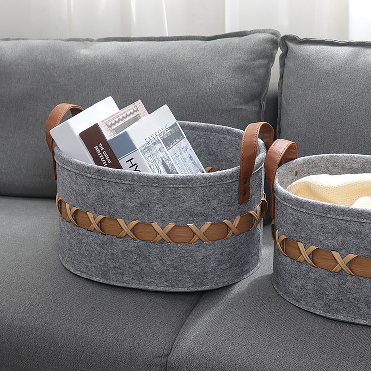 Modern Storage Basket With Faux Leather Handles Set of 3