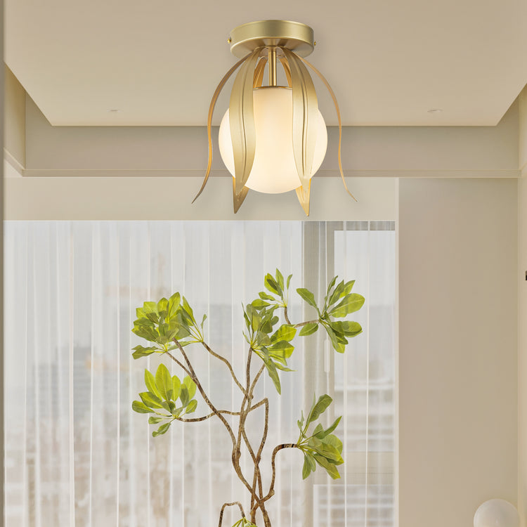 Lotus 1-Light Gold Semi-Flush Mount Light