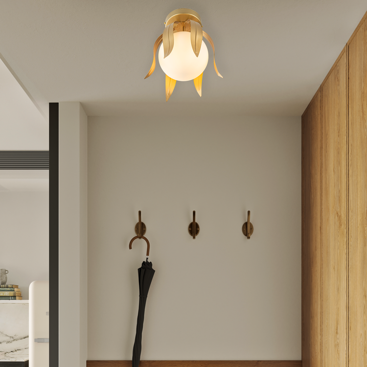 Lotus 1-Light Gold Semi-Flush Mount Light