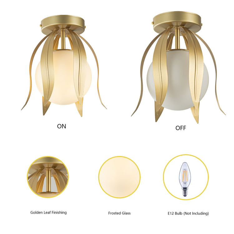 Lotus 1-Light Gold Semi-Flush Mount Light