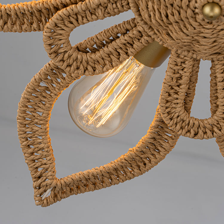 Daisy 6-Light Natural Rattan Coastal Semi-Flush Mount Chandelier