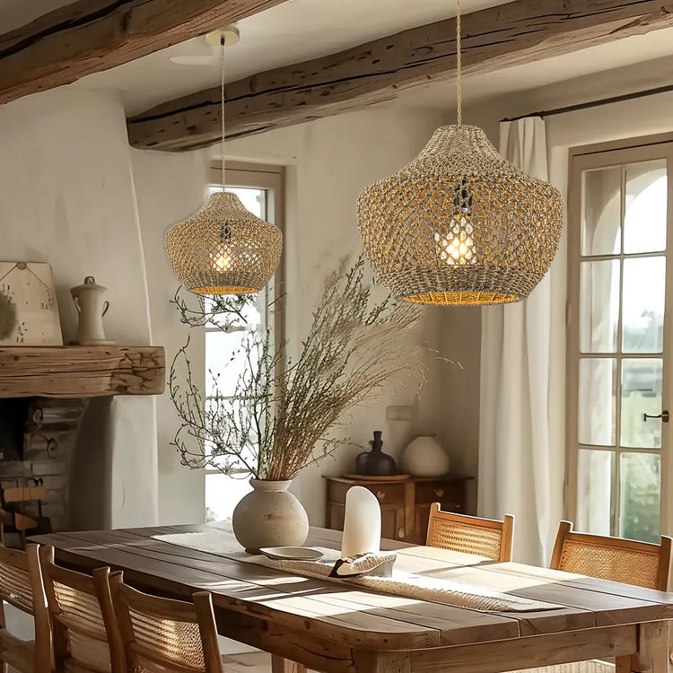 Eli 1-Light Modern Coastal Natural Rattan Pendant Light