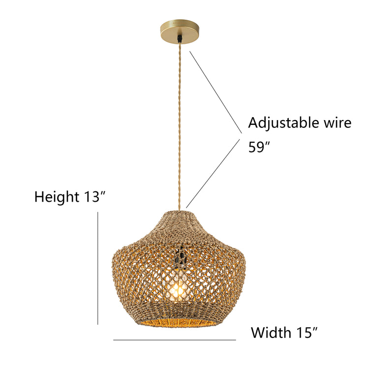 Eli 1-Light Modern Coastal Natural Rattan Pendant Light