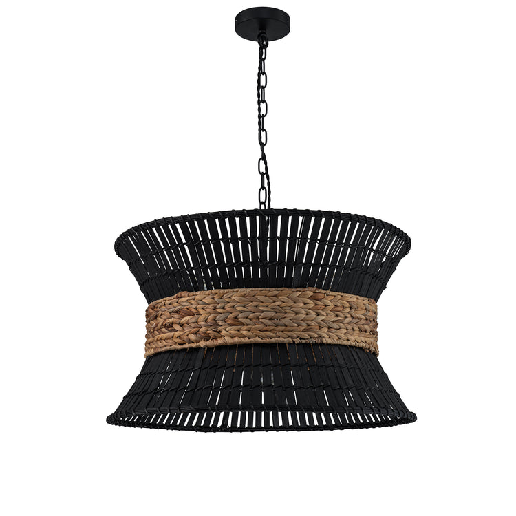 Umber 4-Light Black Rattan Coastal Nautical Chandelier