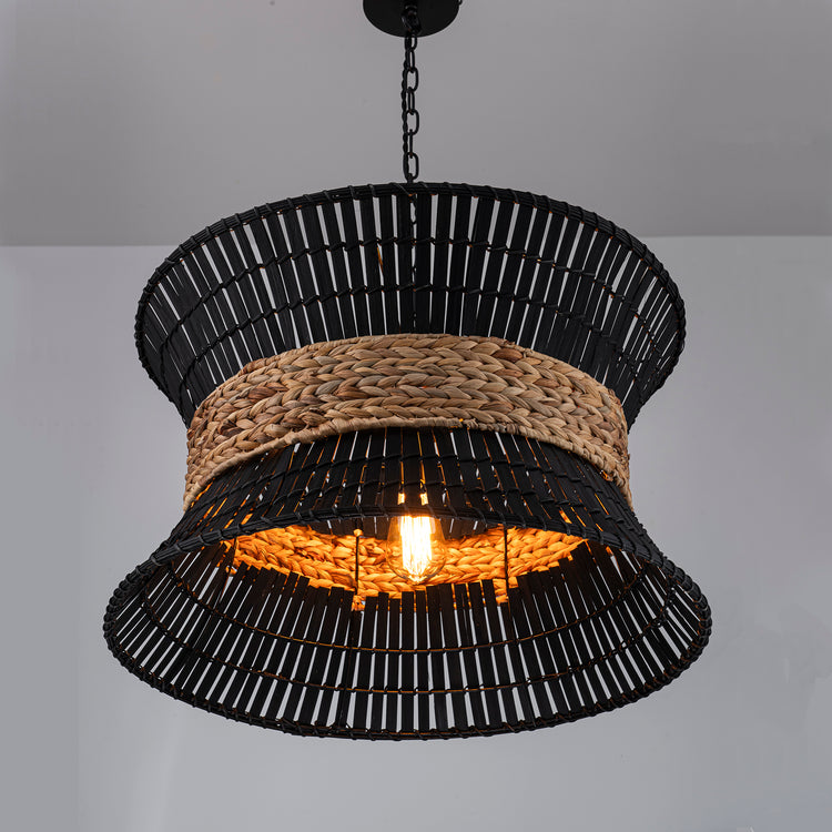 Umber 4-Light Black Rattan Coastal Nautical Chandelier