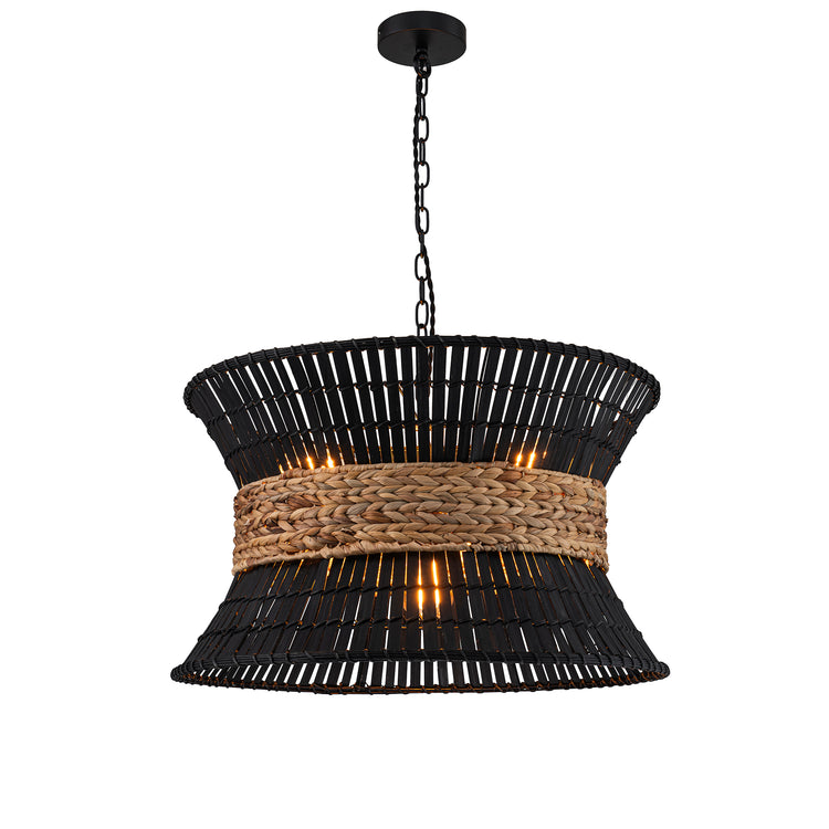 Umber 4-Light Black Rattan Coastal Nautical Chandelier