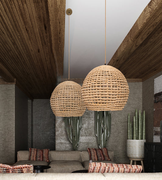 Round Rattan Hanging Light handwoven Bamboo Pendant Light