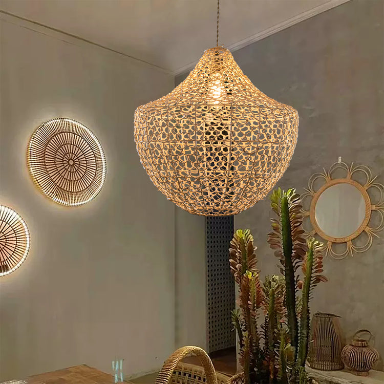 Woven Basket Pendant Light Natural Rattan Hanging Light