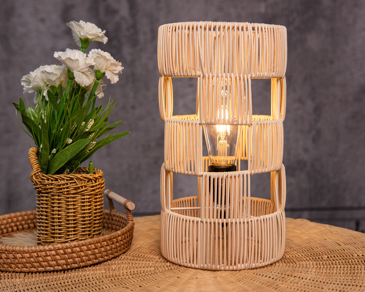 Modern Handcrafted Natural Rattan Table Lamp