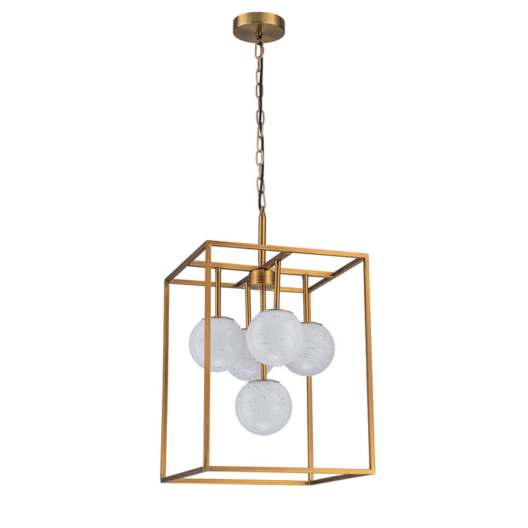 Diana 5-Light Contemporary Foyer Hall Lantern Chandelier Art Deco Marbleized Glass Shades in Brass, Bulbs Included