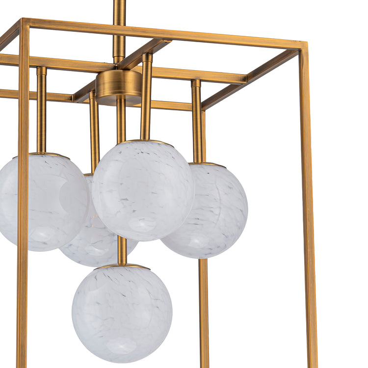 Diana 5-Light Contemporary Foyer Hall Lantern Chandelier Art Deco Marbleized Glass Shades in Brass, Bulbs Included