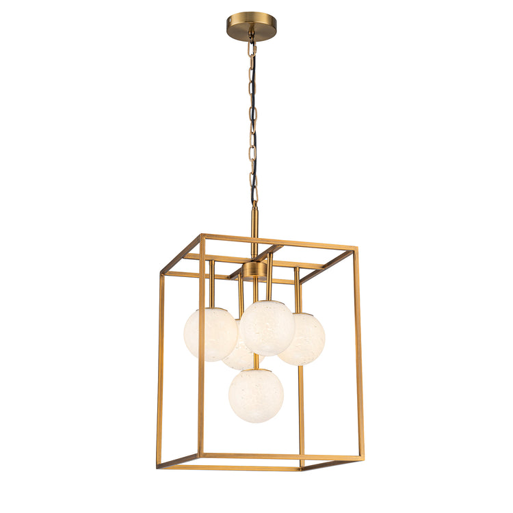 Diana 5-Light Contemporary Foyer Hall Lantern Chandelier Art Deco Marbleized Glass Shades in Brass, Bulbs Included