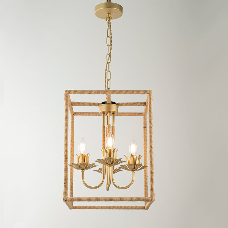 Mila 4-Light Square Woven Rattan Chandelier