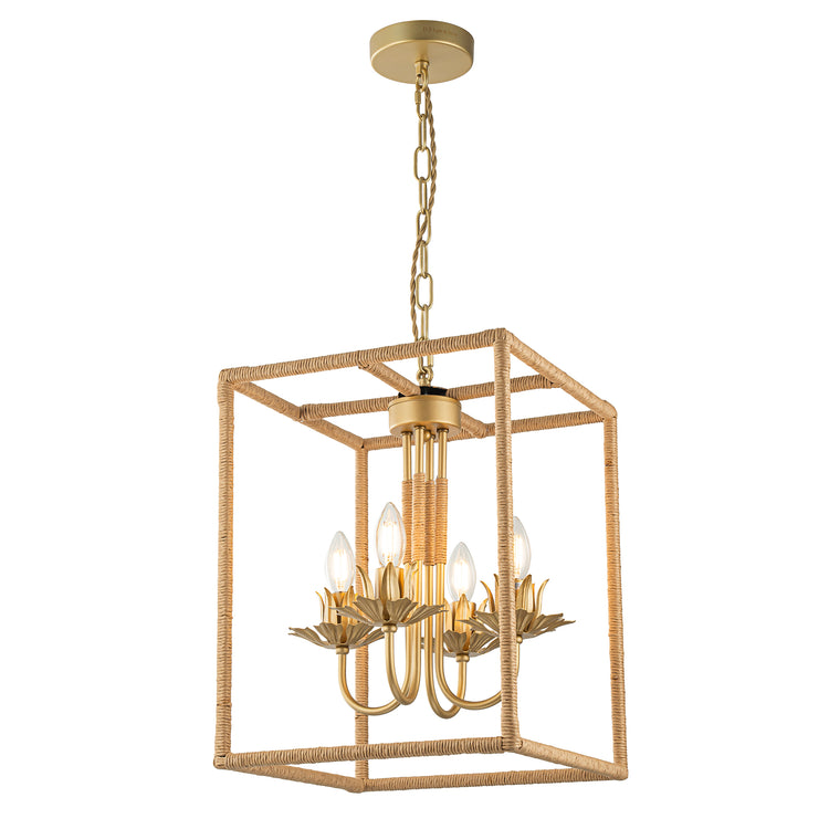 Mila 4-Light Square Woven Rattan Chandelier