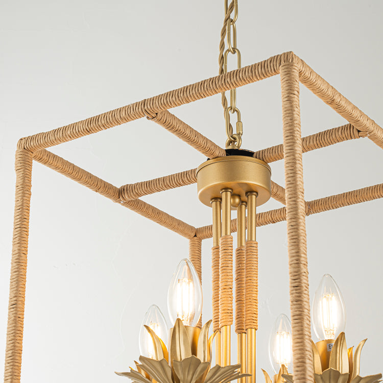 Mila 4-Light Square Woven Rattan Chandelier