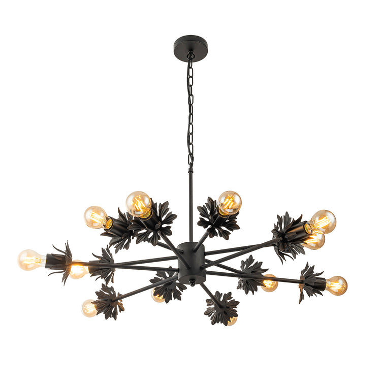 Lucia 12-Light Matte Black Modern Linear Sputnik Chandelier