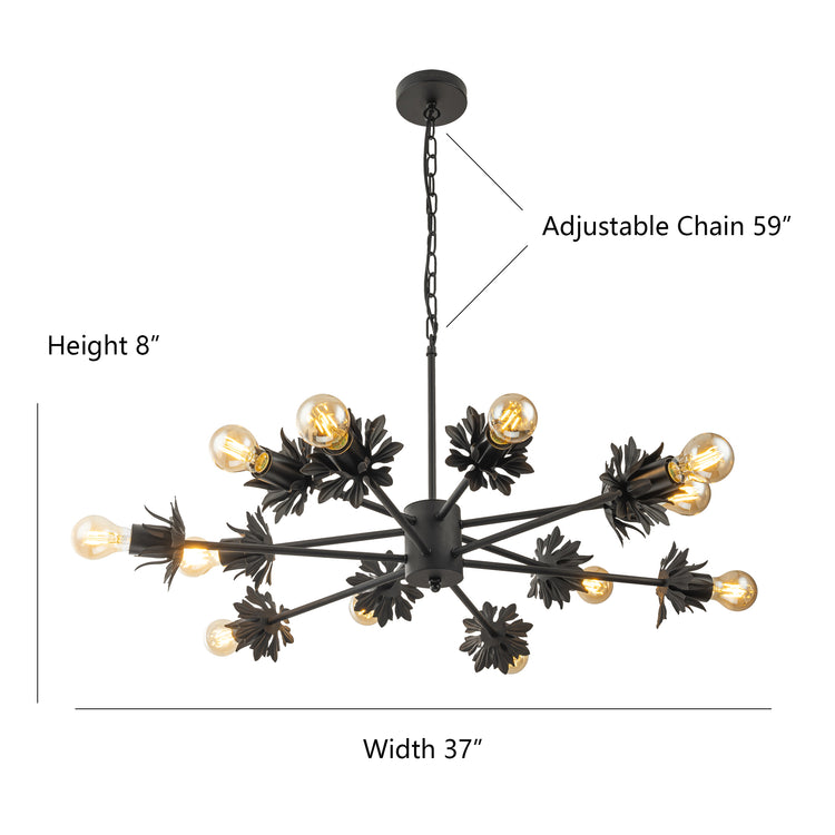 Lucia 12-Light Matte Black Modern Linear Sputnik Chandelier