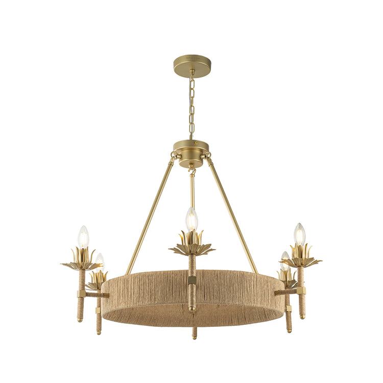 Aleena 6-Light Gold Farmhouse Woven Wagon Wheel Chandelier